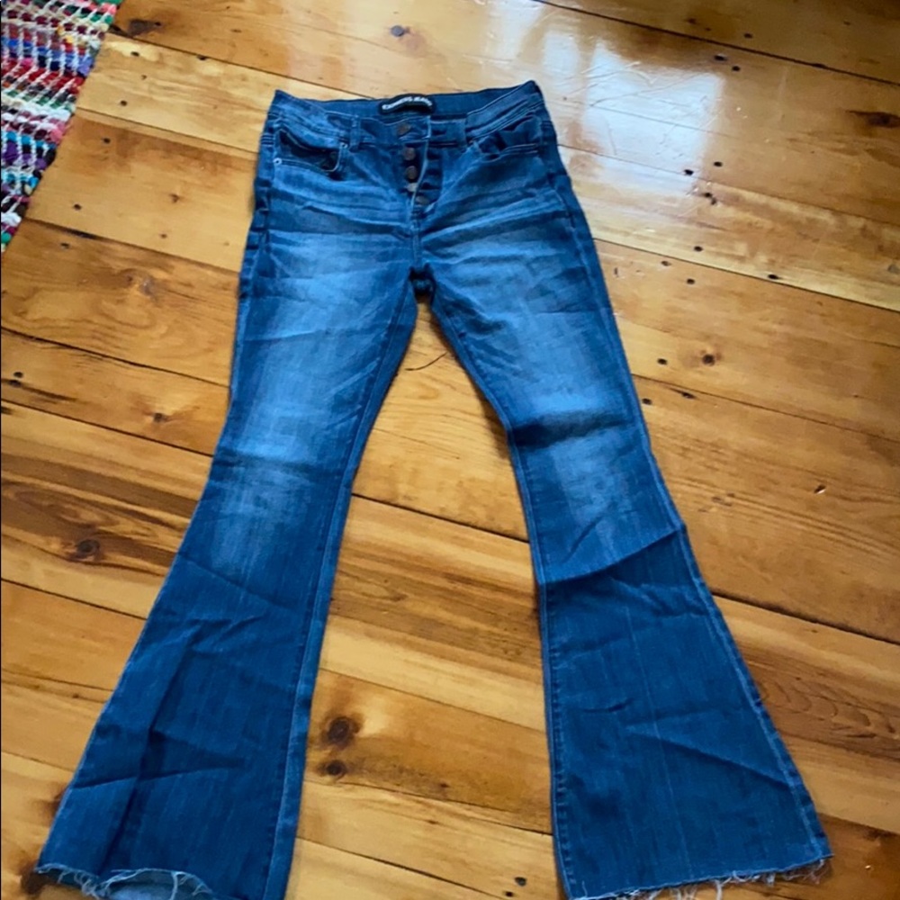 Blue denim express flare jeans